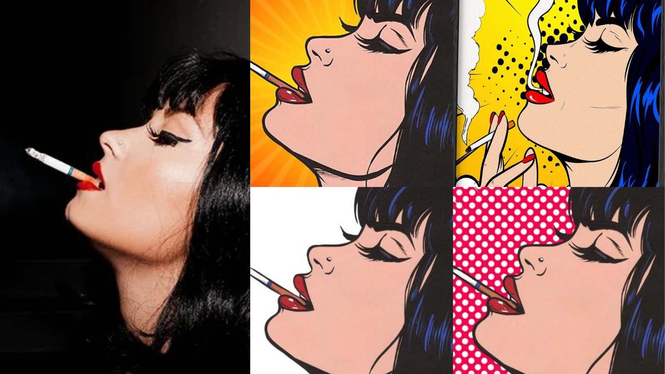 Demi Lovato Inspired Iconic Pop Art Girl Smoking Cigarette